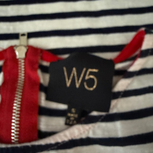 W5 Striped Black and White Sleeveless Top with Red Trim - Picture 3 of 7